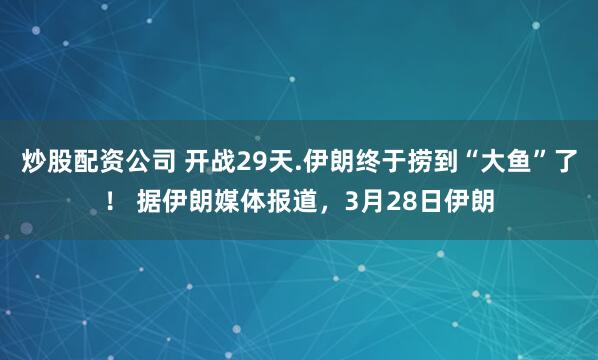炒股配资公司 开战29天.伊朗终于捞到“大鱼”了！ 据伊朗媒体报道，3月28日伊朗